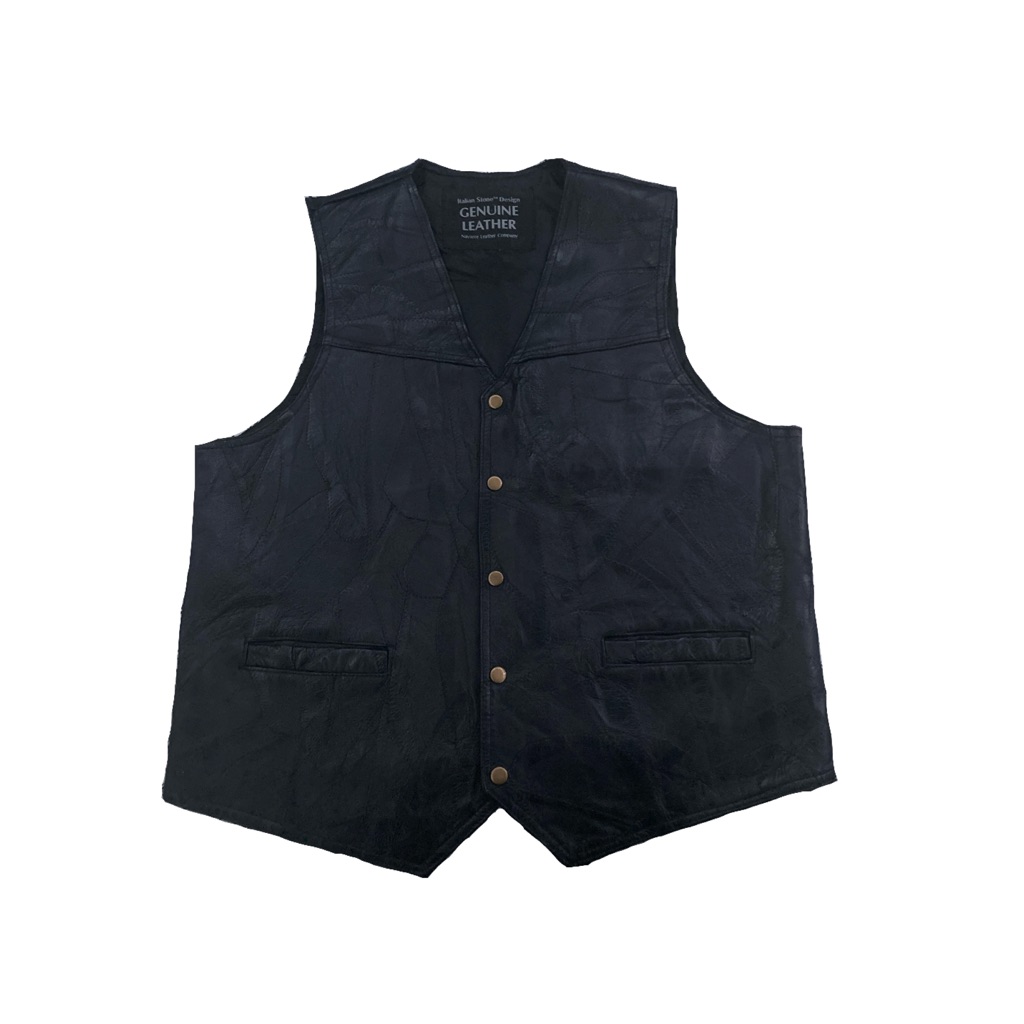Black Patchwork Genuine Leather Vest